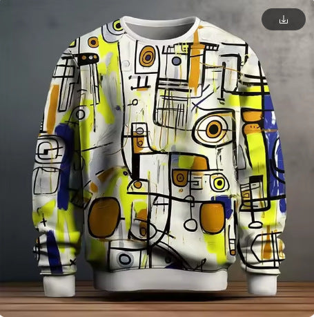 New 3D Print Hand-Drawn Graffiti Men's Long-Sleeve Round Neck Hoodie