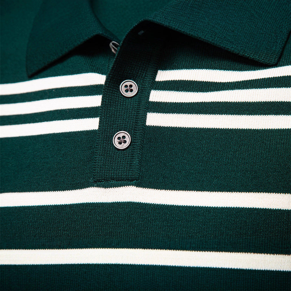 New Turn-Down Collar Striped Polo Knit Sweater for Men
