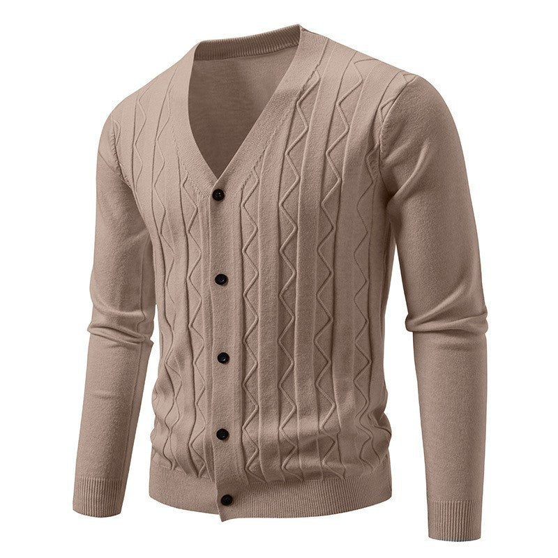 Men’s Cardigan – Fashionable V-Neck Cable Knit Outerwear