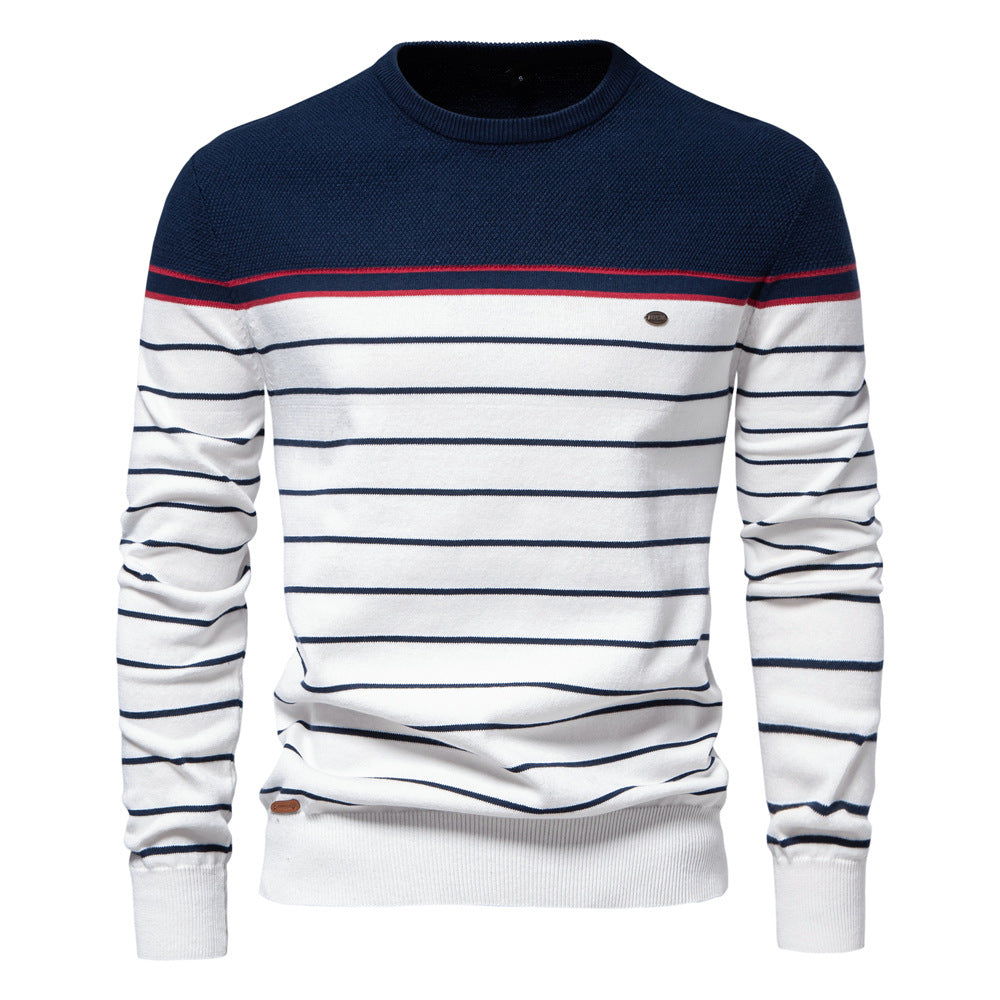 2025 Fall & Winter Men’s Striped Colorblock Knit Sweater - Fashionable Crew Neck Long Sleeve Pullover