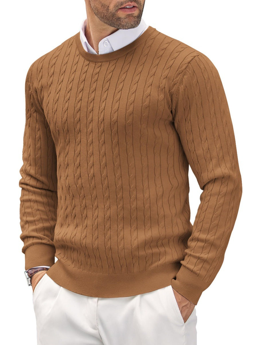 Twisted-Knit Sweater Middle-Aged Men's Round Neck Slim-Fit Long-Sleeve Casual Pullover