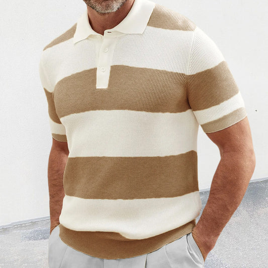 New Polo Shirt Men's Color-Block Short Sleeve Turn-Down Collar Knit Shirt Muscle Men's Wear