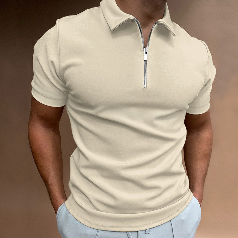 Summer Men's Polo Shirt Solid Color Short Sleeve Turn-Down Collar T-Shirt Casual Fitted Top Men's Wear