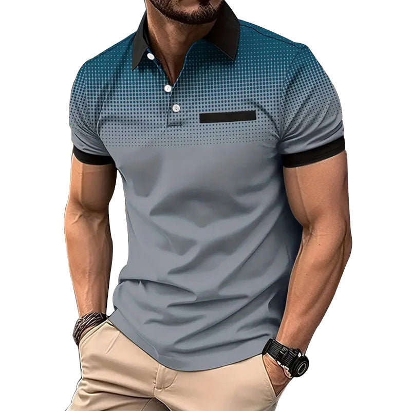Ins Men's Summer Gradient Print Polka Dot Short Sleeve Polo Men's Sport Polo Shirt