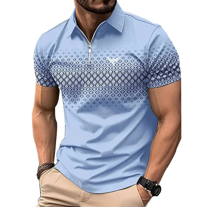 Casual Sport 3D Polo Turn-Down Collar Business Casual Men's Print Men's Wear Summer Short Sleeve Shirt Polo