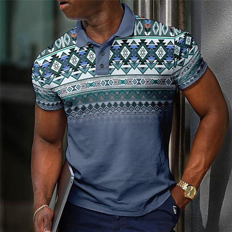 Men's Top Men's Short Sleeve Polo Geometric Pattern 3D Print Casual Turn-Down Collar Polo Shirt