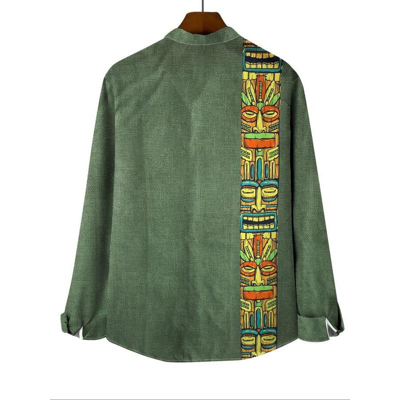 New Men's Tribal Print Button-Up Shirt