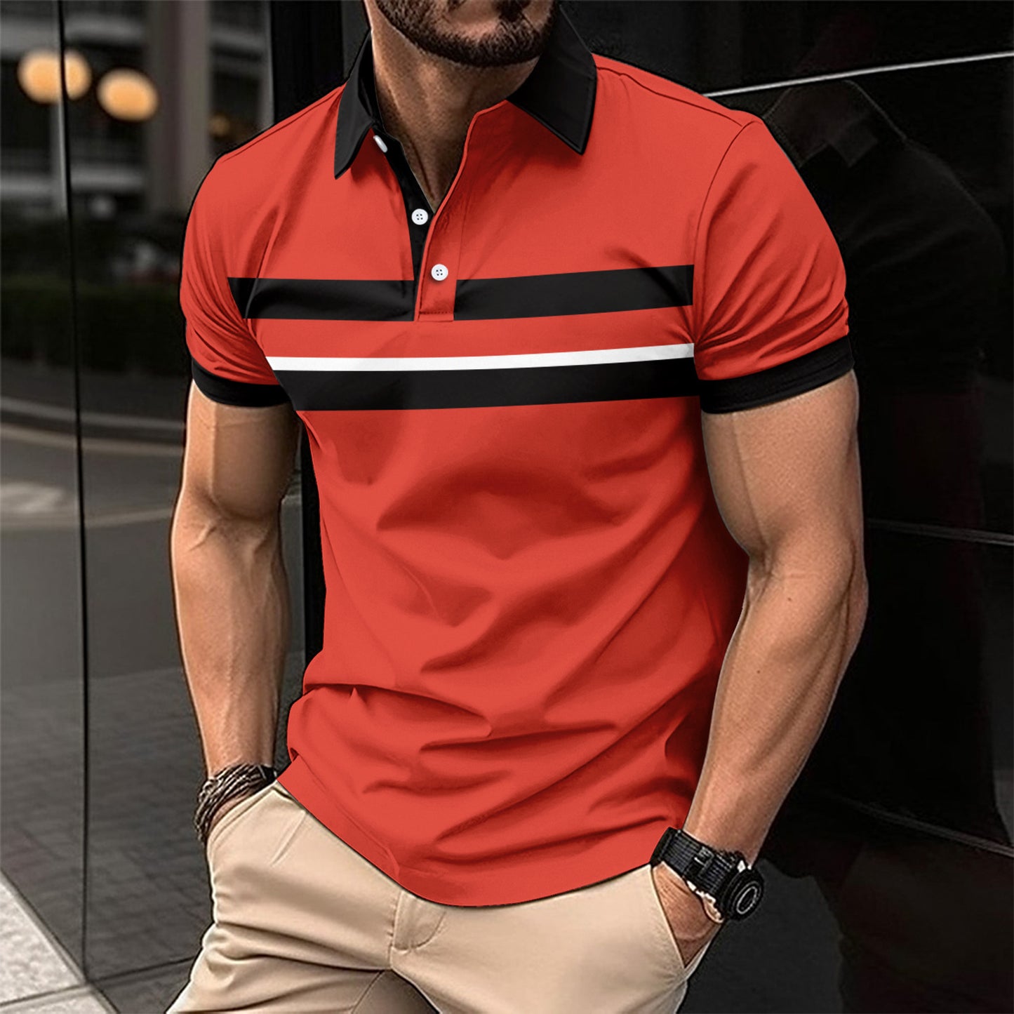 Summer New Men's Casual Sport Turn-Down Collar Short Sleeve Polo Shirt