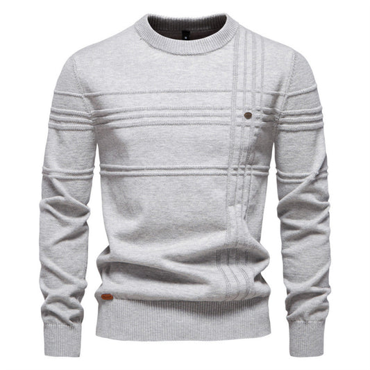 New Men’s Round Neck Pullover – High-Quality Solid Color Sweater
