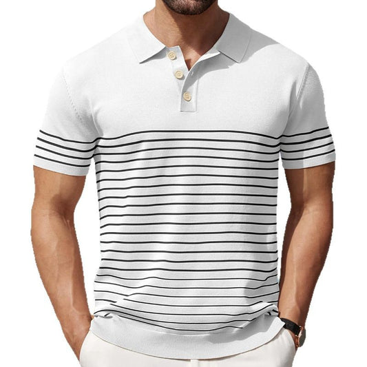 Men's Wear Men's Casual Anti-Pilling Stripe Knitwear Ice Silk Knit Business Polo Shirt