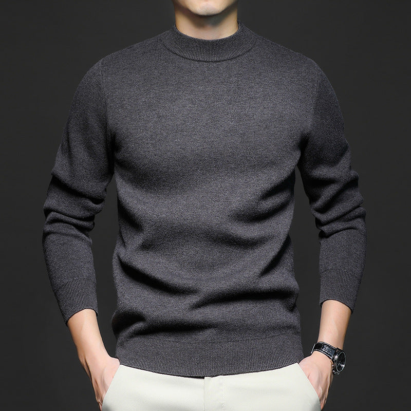 New Season Men's Sweater Solid Color Anti-Pilling Fine Wool Knit Long-Sleeve Mock Neck Top
