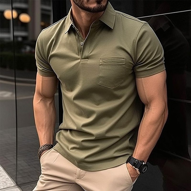 Summer Polo Shirt Button Pocket Men's Sport Polo Shirt