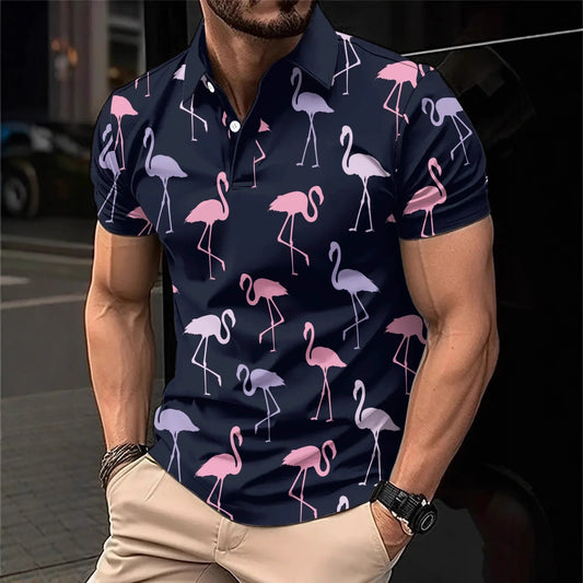New Stripe 3D Digital Print Men's Short Sleeve Polo Shirt Simple Casual