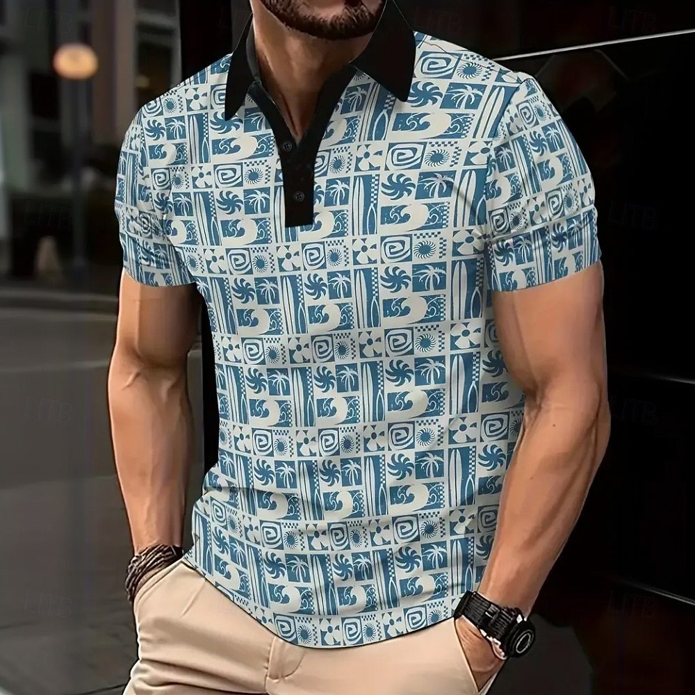 New Stripe 3D Digital Print Men's Short Sleeve Polo Shirt Simple Casual