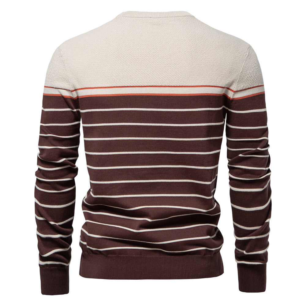 2025 Fall & Winter Men’s Striped Colorblock Knit Sweater - Fashionable Crew Neck Long Sleeve Pullover