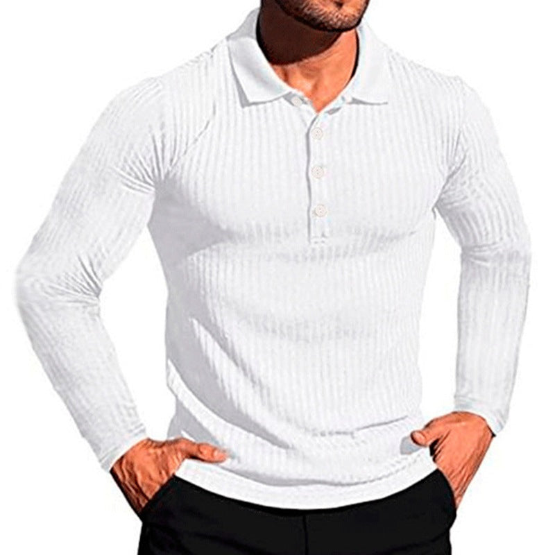 Wish Men's Summer Sport Fitness Casual Stand Collar Elastic Stripe Long Sleeve Polo Shirt Men