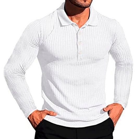 Wish Men's Summer Sport Fitness Casual Stand Collar Elastic Stripe Long Sleeve Polo Shirt Men