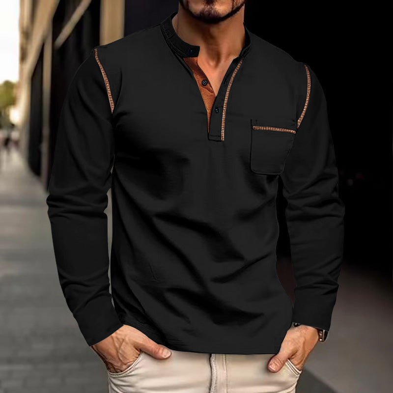 Spring Summer Men's Long Sleeve Stand Collar Polo Shirt Men's Base Layer Top