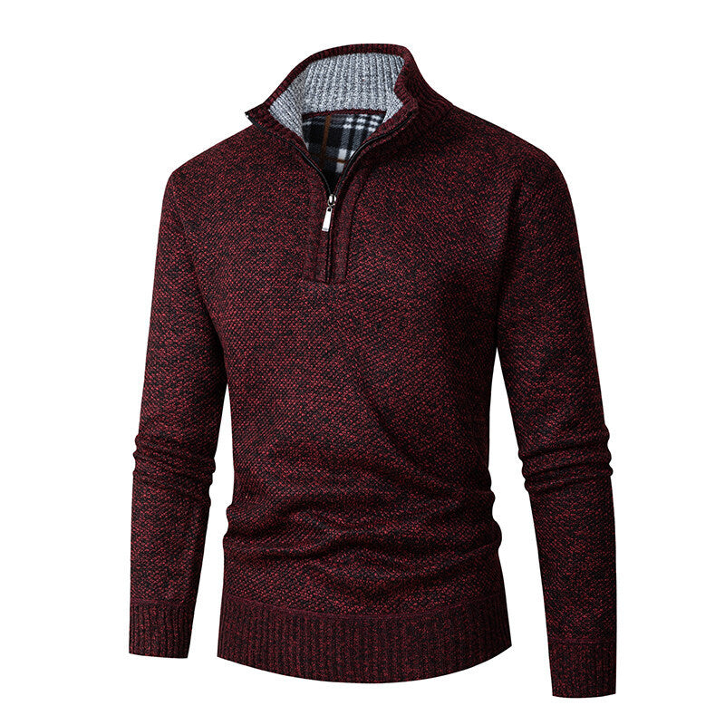 Men's Stand Collar Half-Zip Chunky Knit Sweater Solid Color Pullover