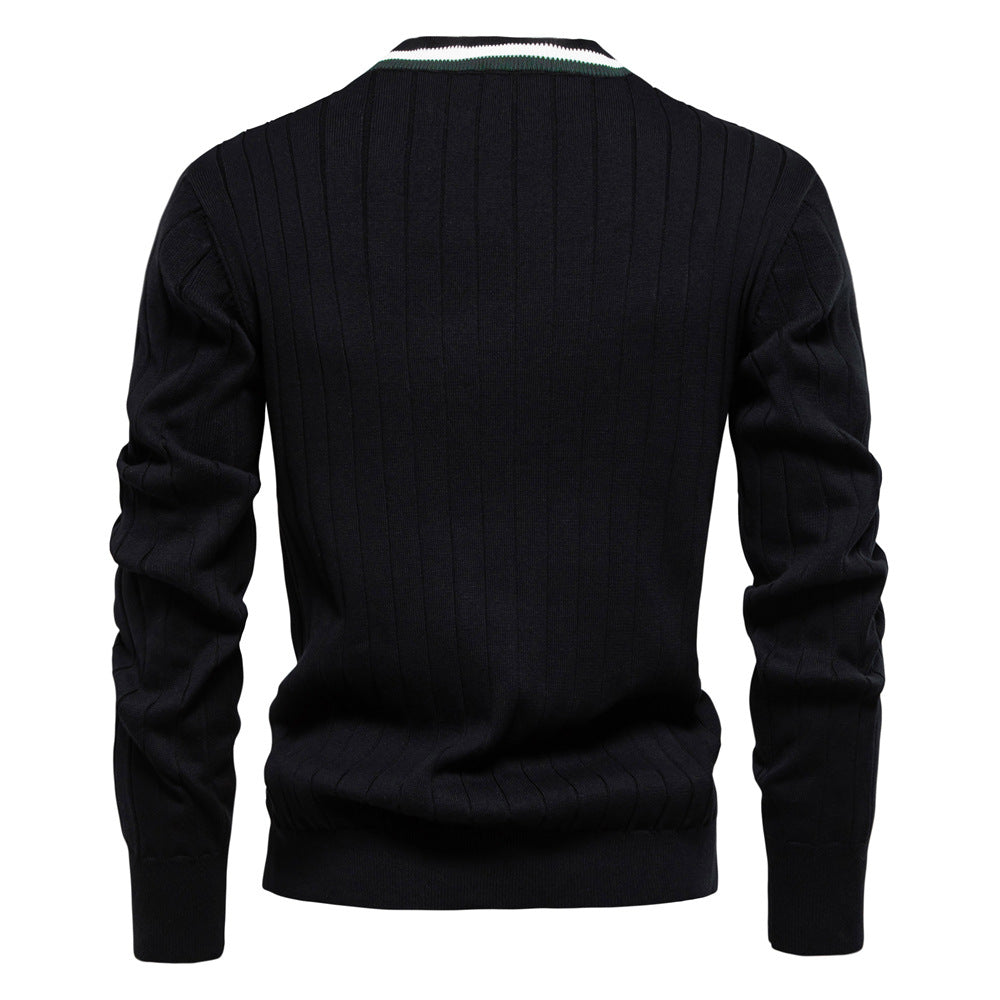 2025 Fall & Winter Men’s V-Neck Cardigan - Trendy Color-Blocked Long Sleeve Knit Sweater
