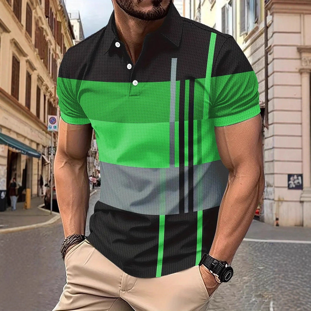 Trendy Men Summer Men's Thin Solid Color Short Sleeve Polo Shirt Turn-Down Collar Zipper Slim Fit Top