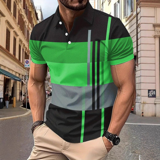 Trendy Men Summer Men's Thin Solid Color Short Sleeve Polo Shirt Turn-Down Collar Zipper Slim Fit Top