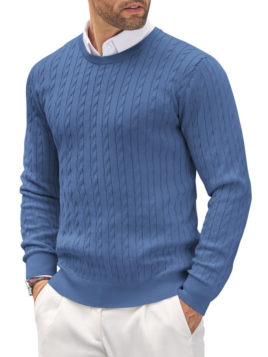 Twisted-Knit Sweater Middle-Aged Men's Round Neck Slim-Fit Long-Sleeve Casual Pullover