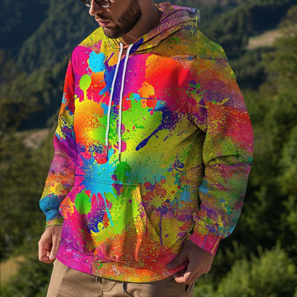 Plus-Size Men's Rainbow Graffiti 3D Print Hoodie Streetwear