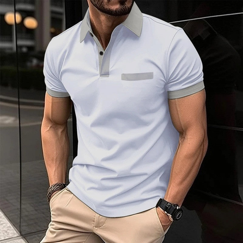 Trendy Men Summer Men's Short Sleeve Polo Shirt Turn-Down Collar Zipper Slim Fit Top T