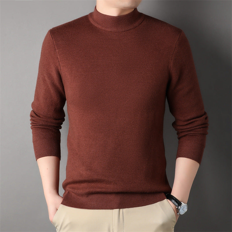 New Men's Solid Color Semi-Turtleneck Slim Fit Sweater for Spring/Autumn – Youth Base Layer Wool Sweater Men's Clothing