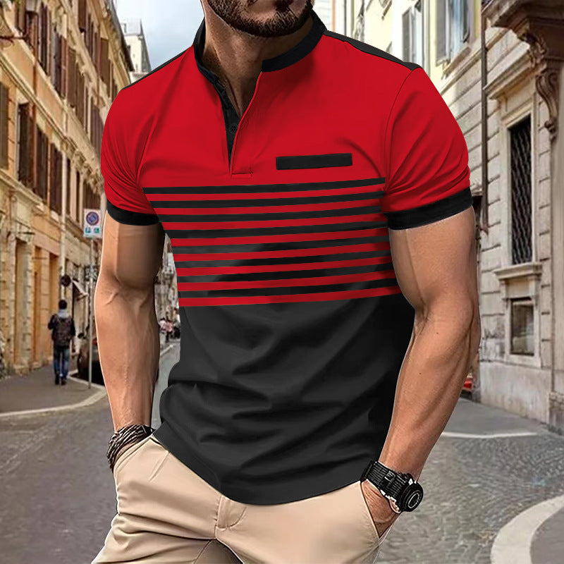 Ins Summer Polo Shirt Men's Print Stripe Polo Shirt Short Sleeve T-Shirt