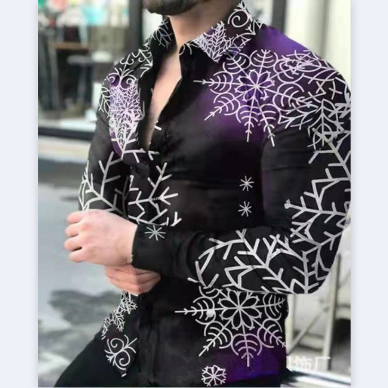 Men's Spring/Autumn Open Front 3D Digital Print Casual Shirt Long Sleeve