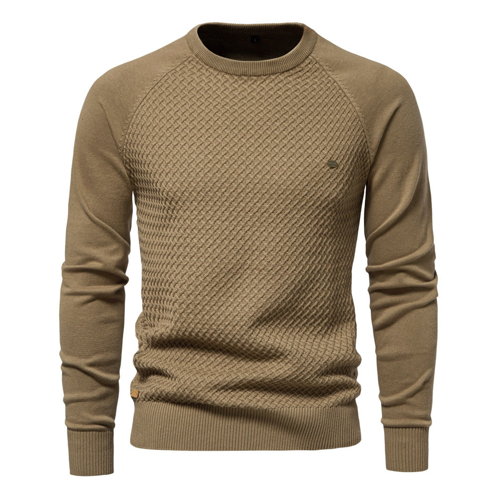New Cotton Men's Sweater, Solid Color Raglan Sleeve Pullover Knit Top