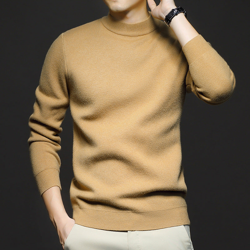 New Season Men's Sweater Solid Color Anti-Pilling Fine Wool Knit Long-Sleeve Mock Neck Top