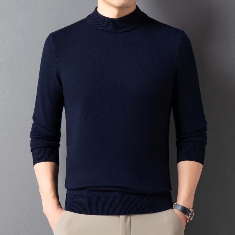 Semi-Turtleneck Thickened Knit Sweater for Winter – Warm Solid Color Men's Pullover Wool Sweater