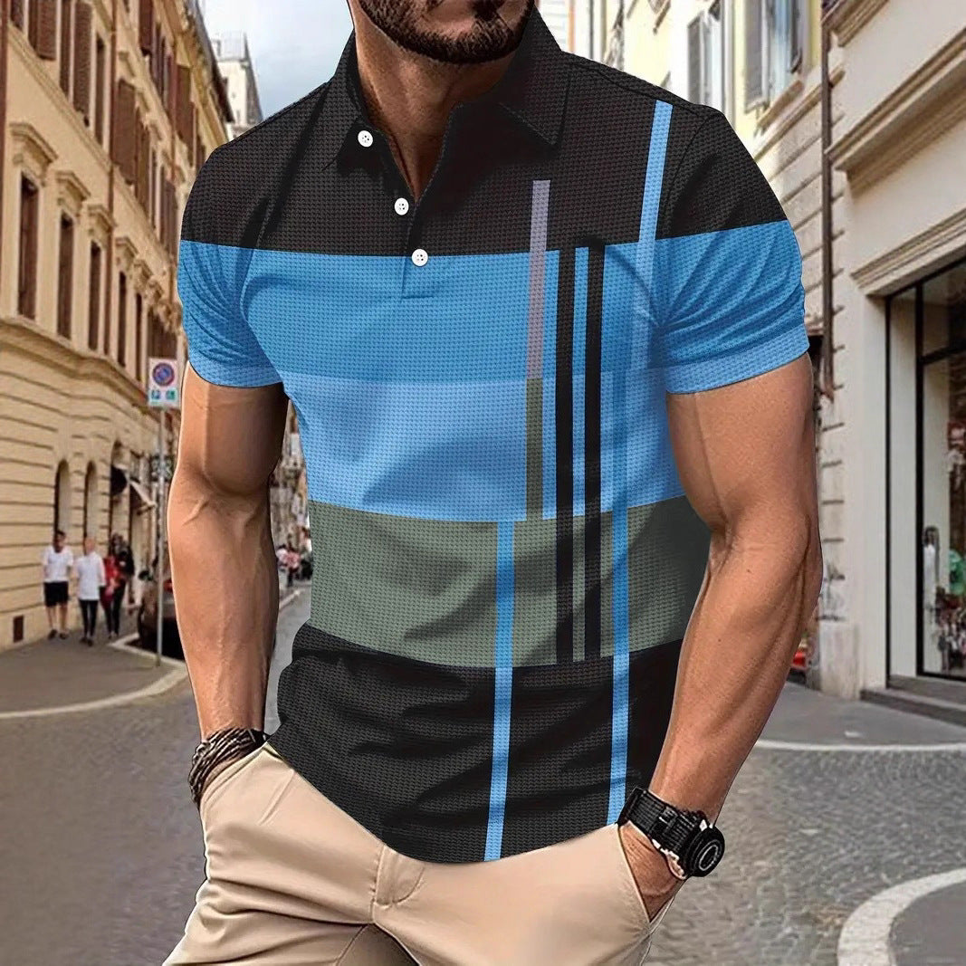 Trendy Men Summer Men's Thin Solid Color Short Sleeve Polo Shirt Turn-Down Collar Zipper Slim Fit Top