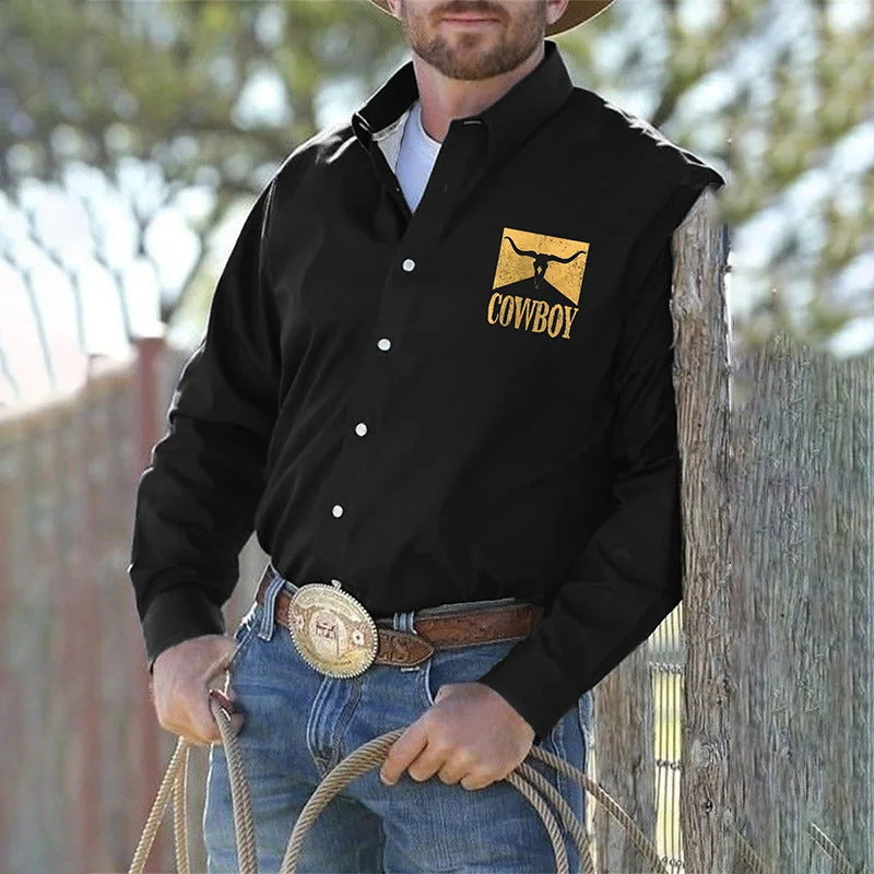 New Shirt 3D Pattern Digital Denim Print Long Sleeve Men's Open Front