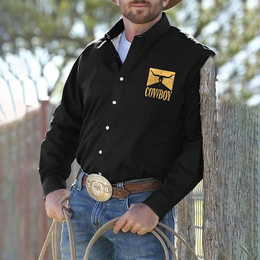 New Shirt 3D Pattern Digital Denim Print Long Sleeve Men's Open Front