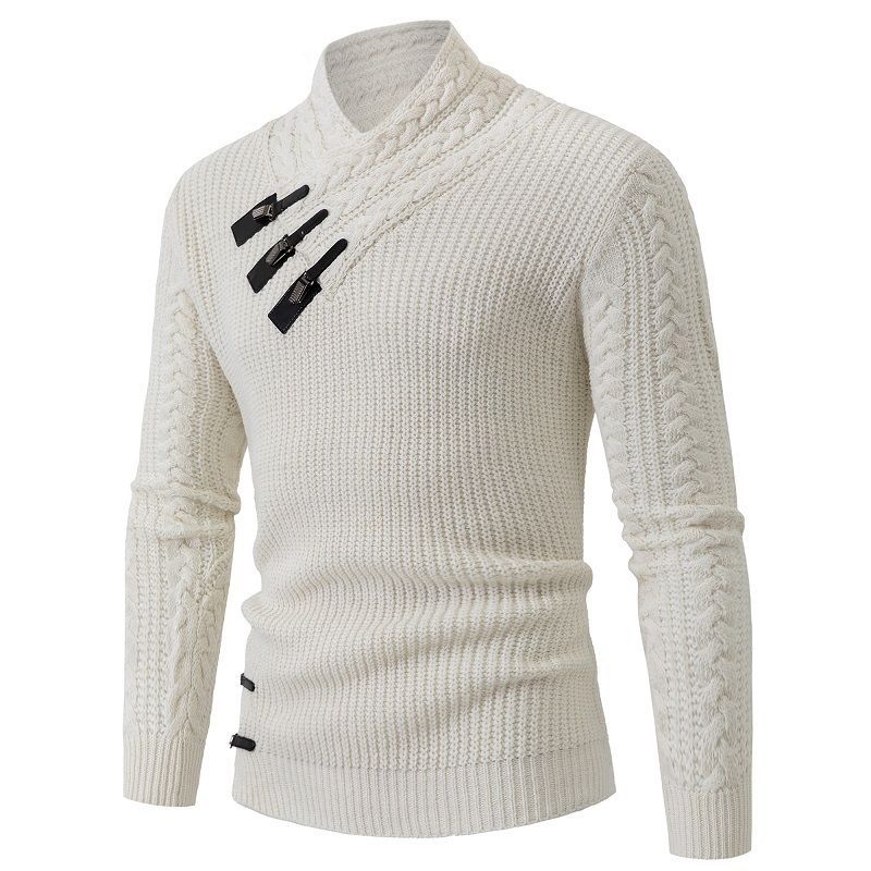 Men's Mock Neck Slim-Fit Long-Sleeve Knitted Sweater, Same-Style Wool Pullover