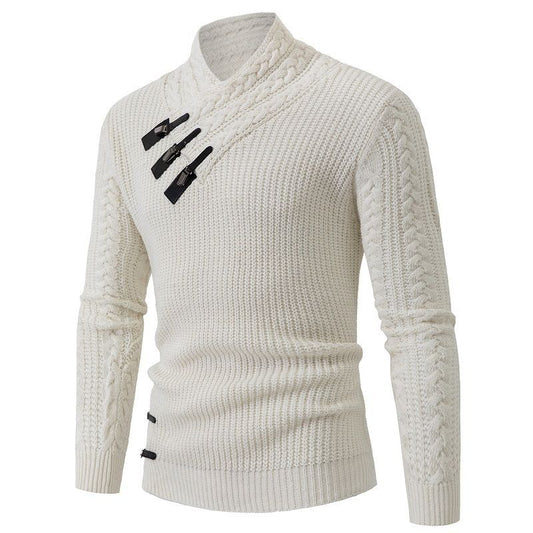 Men's Mock Neck Slim-Fit Long-Sleeve Knitted Sweater, Same-Style Wool Pullover