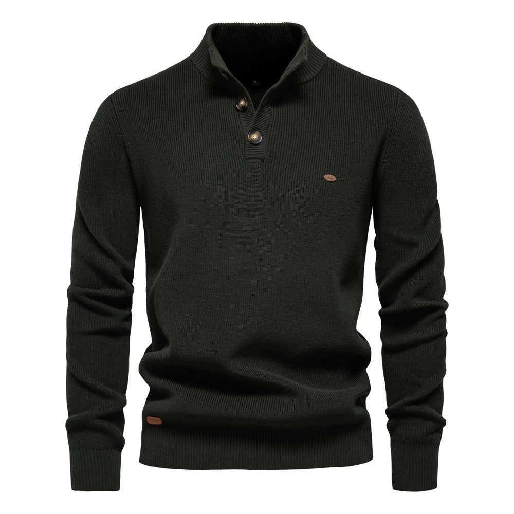 New Men's Long-Sleeve Half-Zip Stand Collar Solid Color Versatile Casual Sweater