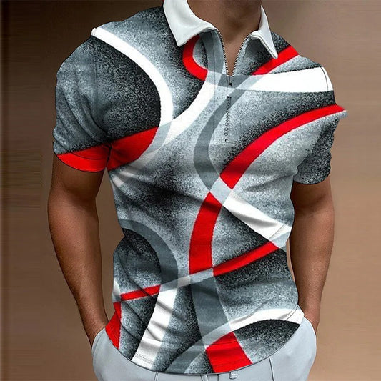 Overseas Warehouse New Men's 3D Digital Print Short Sleeve Loose Casual Polo Shirt Top