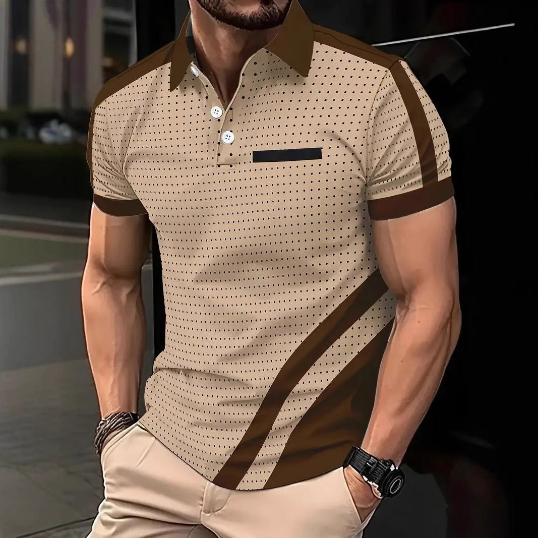 Ins Summer Print Polo Shirt Button Men's Fashion Sport Polo Shirt