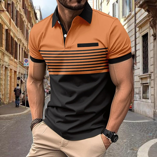 3D Minimalist Print Button Short Sleeve Polo Shirt Pullover Top Summer New Men's Fashion Versatile Casual