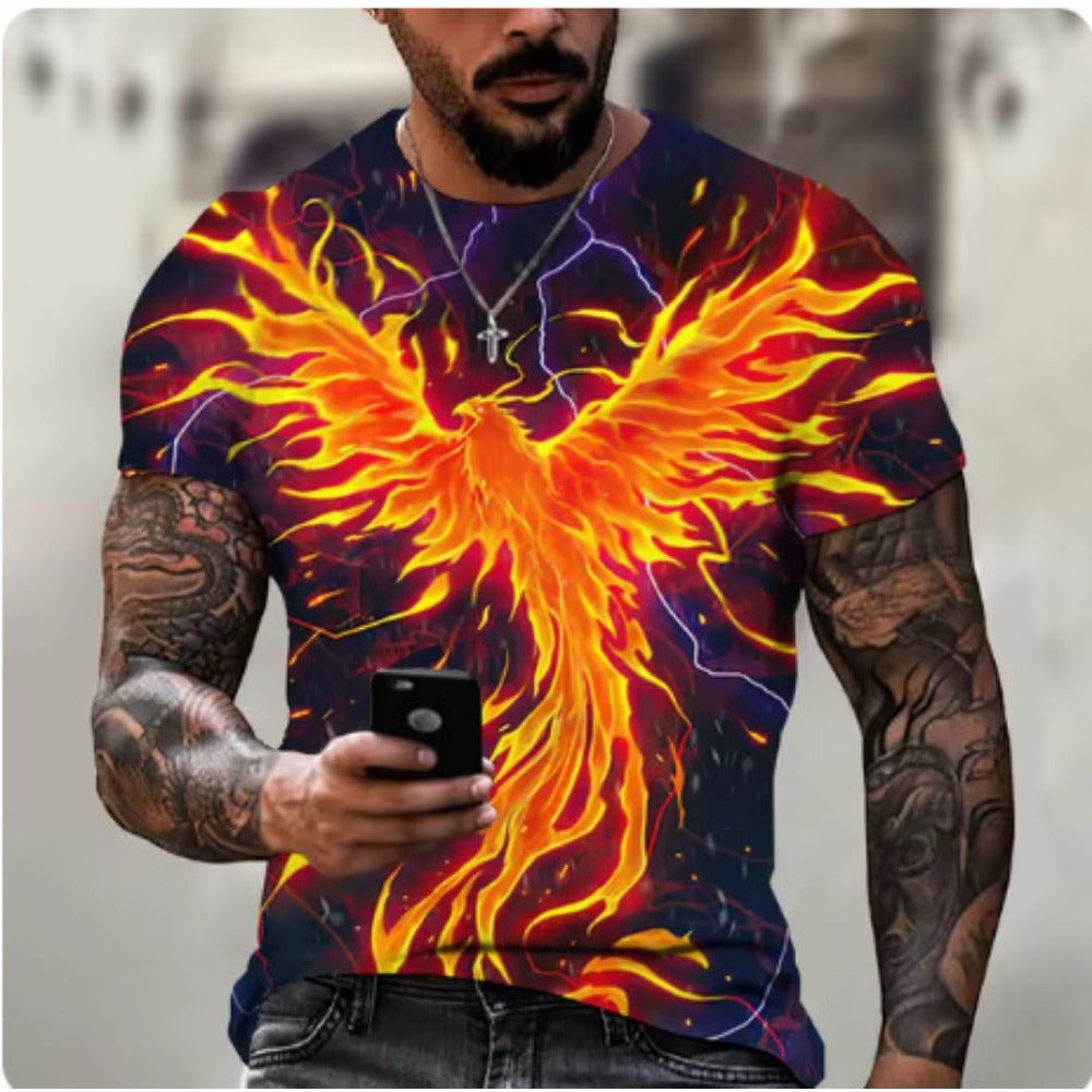 Dragon 3D Print Men's Streetwear O-Neck Short-Sleeve Tee