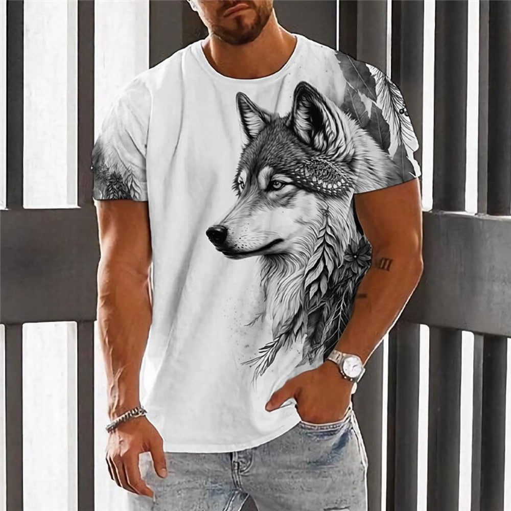 Men's Henley Neck Digital Print Short-Sleeve Polo Shirt