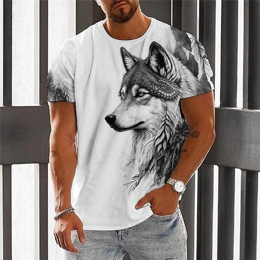 Men's Henley Neck Digital Print Short-Sleeve Polo Shirt