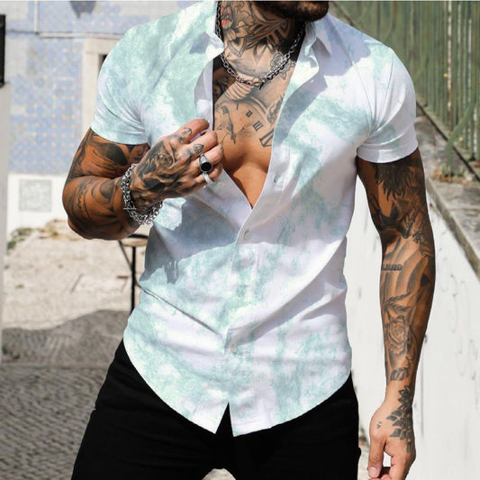 Beach Surf Men's Shirt 3D Digital Geometric Hawaiian Print Muscle Short Sleeve
