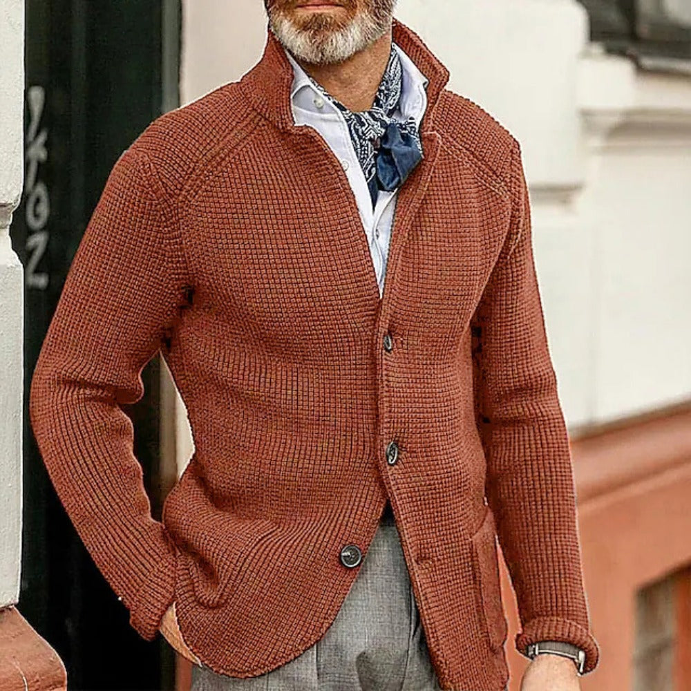 New Men's Solid Color Knit Long-Sleeve Casual Jacket