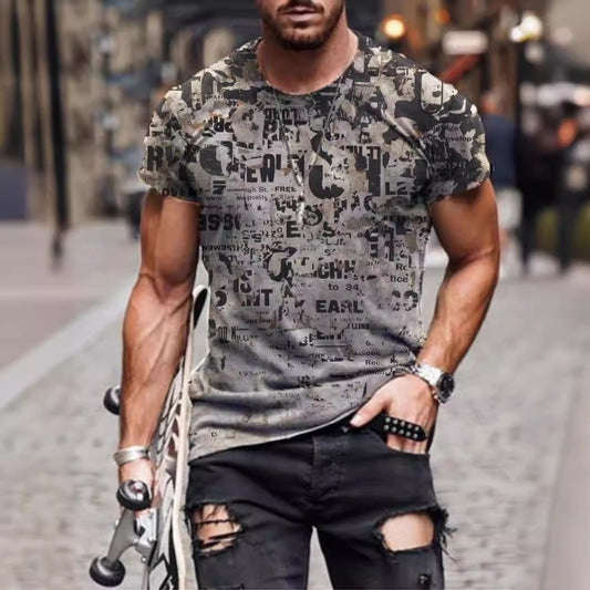 Streetwear Abstract Art Print Men's Casual Short-Sleeve T-Shirt